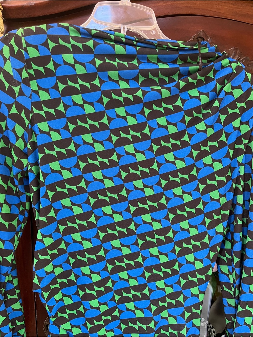 Zara Blue & Green Geometric Long Sleeve Top
